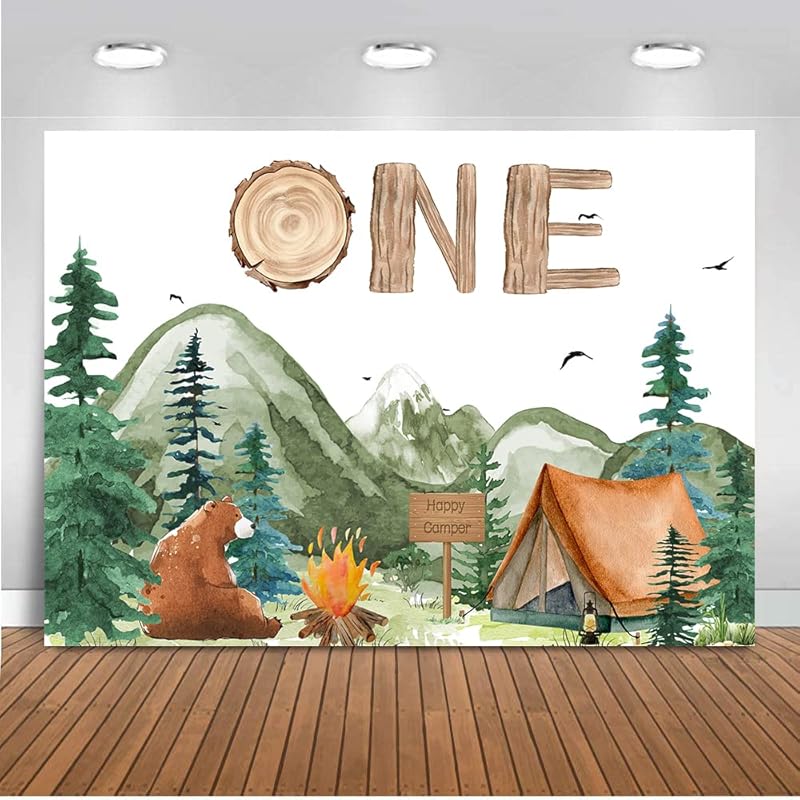 Happy Camper Backdrop One Happy Camper Decorations Boy s 1st Birthday Party Photography Background Forest Camping Birthday Backdrop One Happy Camper 7x5ft