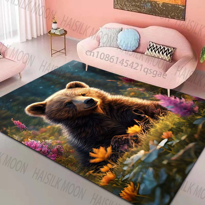 

Multiple sizes Bear with wildflowers Pattern Rug Carpets for Bedroom Living Room Sofa Mat Creative Door Mat Home Decor 40x60cm
