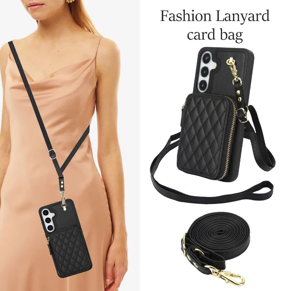 Crossbody Håndleddsstropp Etui for Samsung Galaxy S25 Ultra S24 FE S23 S22 Plus A14 A54 A15 A35 A55 Lommebok med Kortholder Deksel