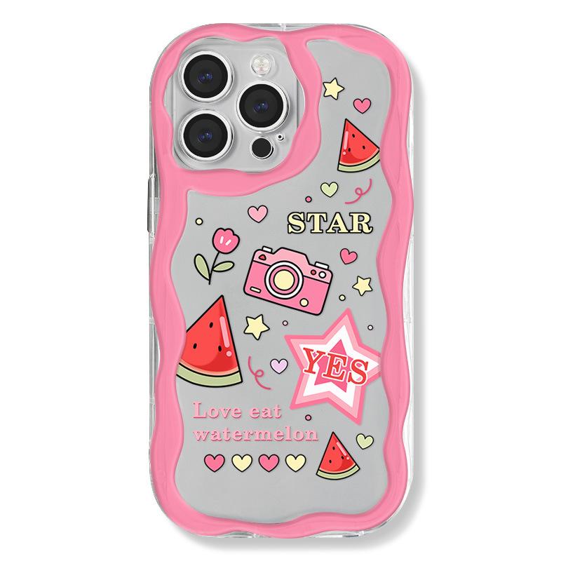 

Чехол Zhitai Cartoon Pink Cream Pattern для iPhone 12-15 Pro с браслетом iPhone 15