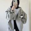 Einfarbige Strickjacke Jacke Herbst und Winter Samt Retro Lässiger Stil Mit Kapuze Locker Oberteil Unterhemd