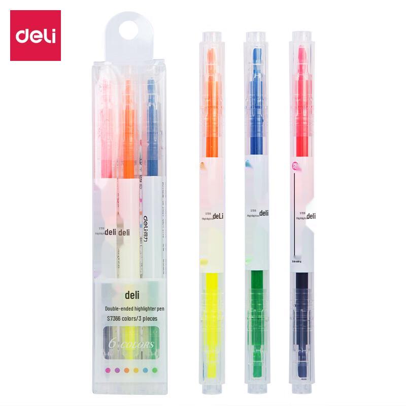 Deli S736 Dual-Color Double-Headed Highlighter Set