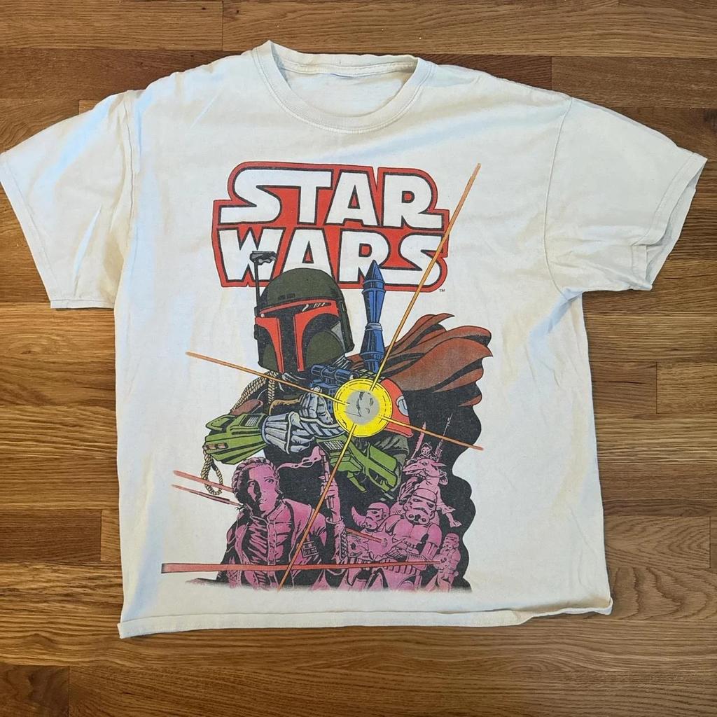 Star Wars Japanisches Filmplakat Kurzarm T-Shirt Retro Tee Mandalorian Chewbacca Herren Damen Kind Lässig Rundhals Tee Oberteile