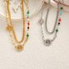 Irregular Retro Colored Beaded Tree of Life Pendant Accessories Titanium Steel Double Layer Necklace