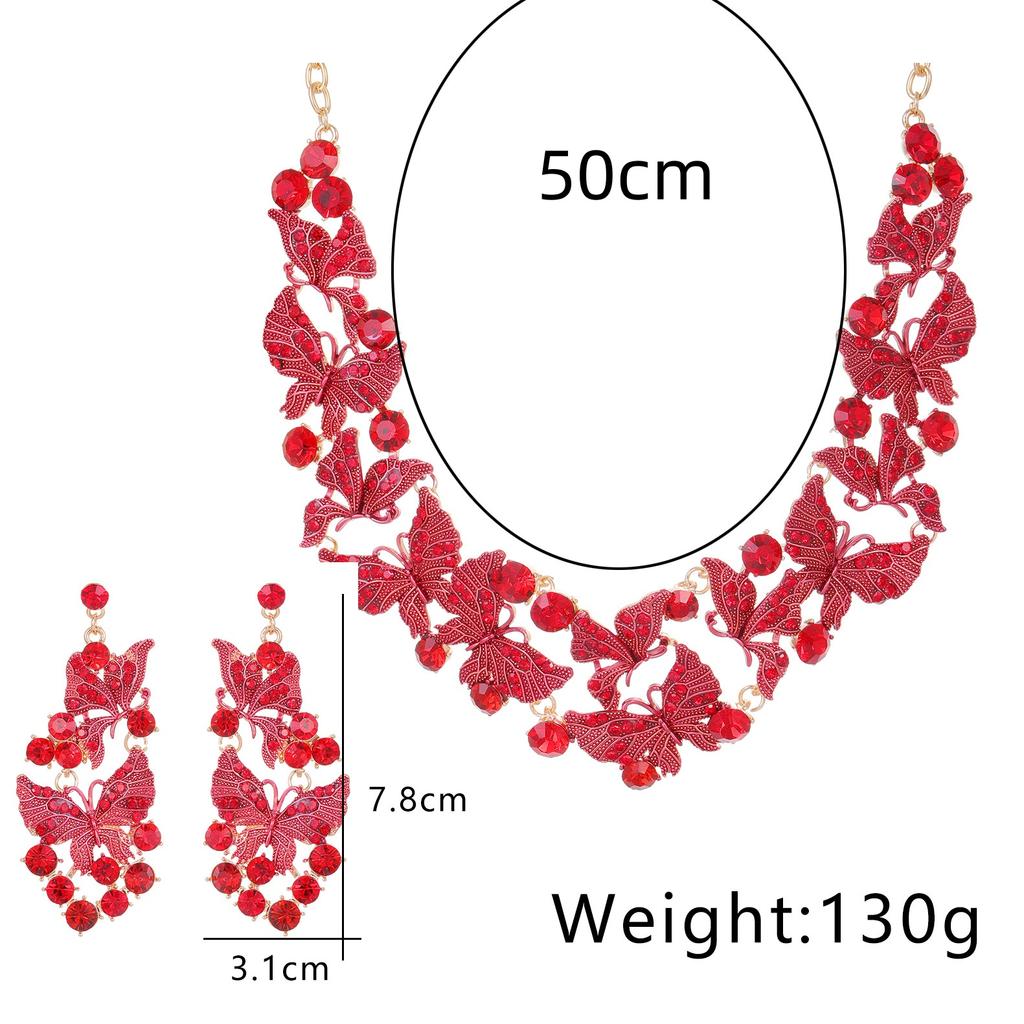 Europäisches Übertriebenes Schmetterling Ölgemälde Strass Halskette Ohrringe Set Valentinstagsgeschenk