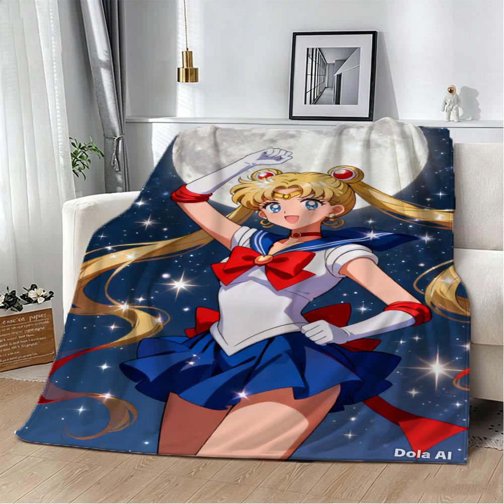 Cute Girl 3D Cartoon S-Sailor Moons Kawaii Flannel Blanket Soft Throw Blanket Art For Home Decor Bedroom Bed Sofa Picnic Gifts