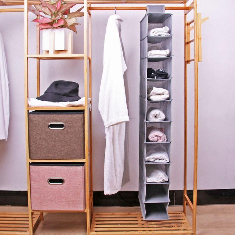 Non-woven Shoe Storage Rack Clear Sundry Hanger Pouch Foldable 10 Layer Hanging Bag  Bedroom