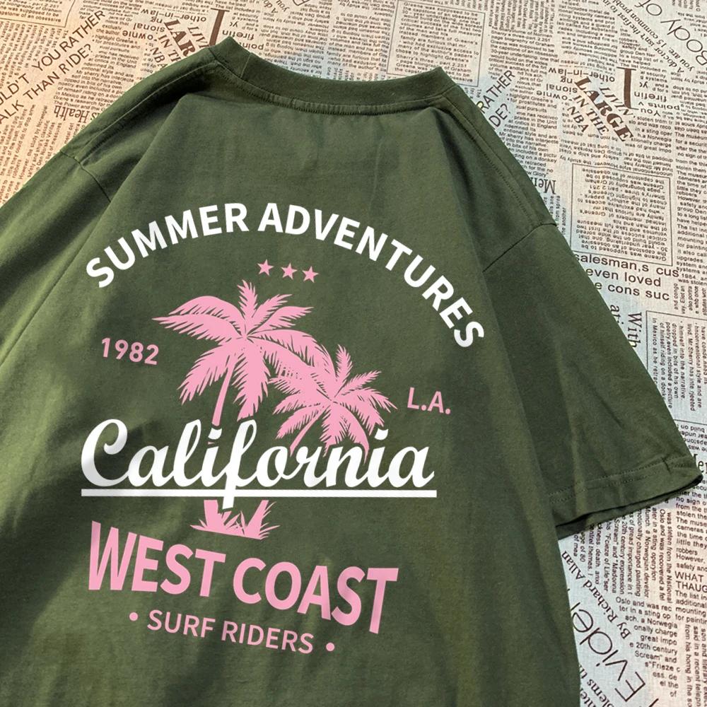 Summer Adventures California West Coast Mens Clothing Hip Hop Loose T-Shirts Fashion Oversized Cotton Summer Women Tshirt New