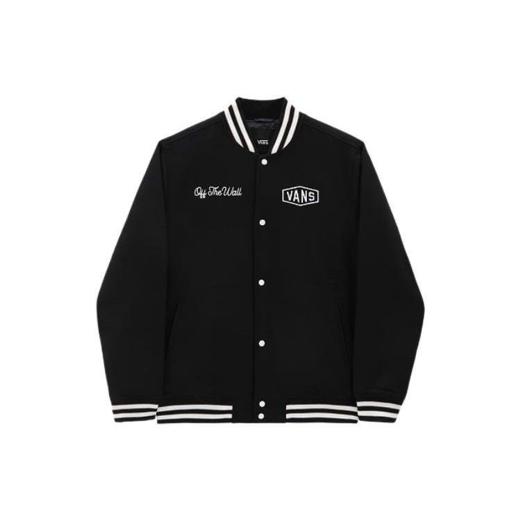 Vans CHECKERBOARD RESEARCH VARSITY Jackets Men's Black Baseball Collar Moderate Other VN0A7S92BLK