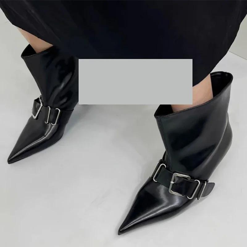 

Модные женские ботильоны с острым носком, зимние дизайнерские туфли с открытой пяткой, 2024, модные новые ботинки челси, сексуальное платье, готический бренд Mujer Zapatos 40 чёрный
