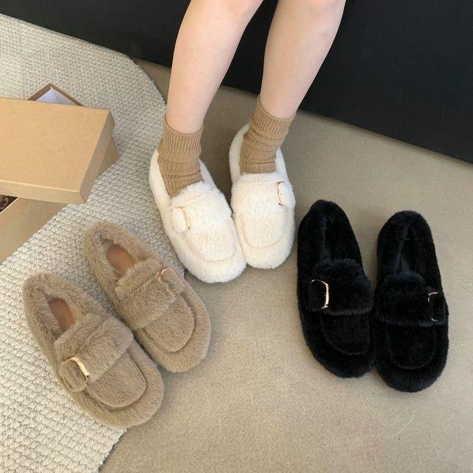 

Популярные в интернете бархатные туфли-дуду на плоской подошве, женская обувь 2025, новая осенне-зимняя, надеваются как шлепанцы, хлопковые туфли Мао Мао 40 чёрный