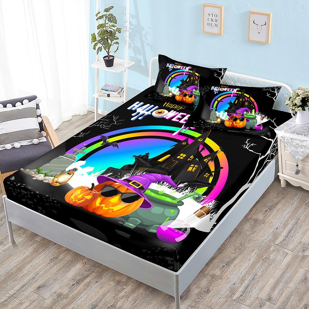 Halloween Three-Piece Set Funny Pumpkin Mattress, Mattress Cover, Mattress Protective Cover