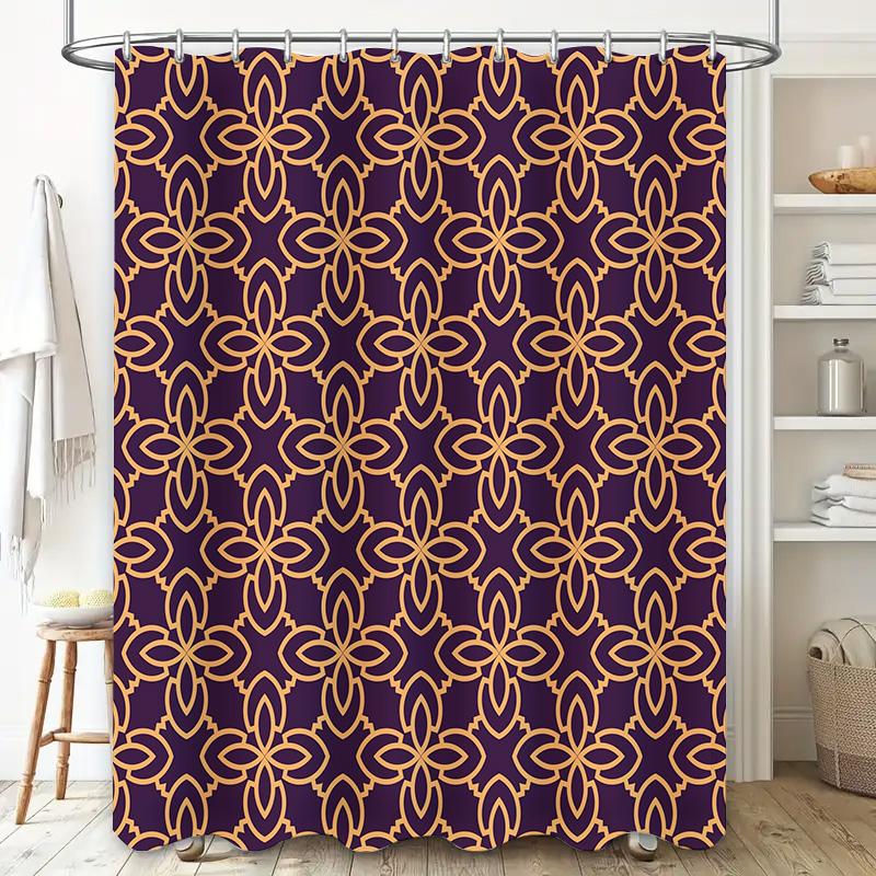 Purple and Gold Geometric Shower Curtain Decorative Bathroom Liner for Home Bath Accessories (69x72 in)