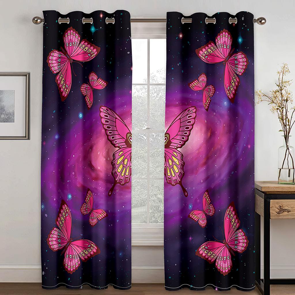 Dreamy Colorful Butterfly Purple Girl Window Curtains Kids Bedroom Living Room Hall Treatments Kitchen Decoration Drapes Blinds