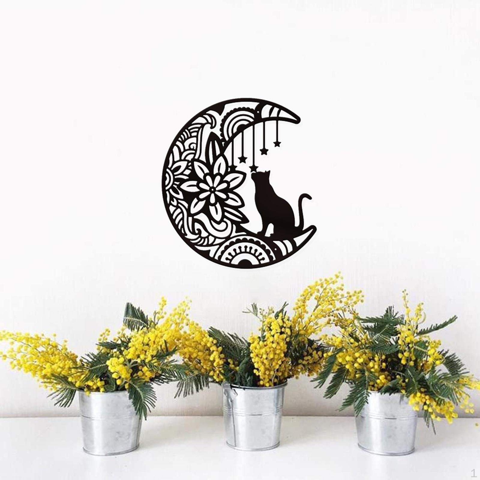 

Black Cat and Moon Wall Decor Plaque Modern Minimalist Hanging Silhouette Art for Farmhouse