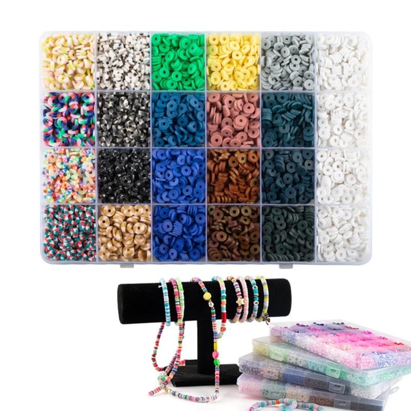 24 Color Clay Beads for Bracelet Making, Flat Clay Beads with Storage Box for DIY Jewelry Bracelet Necklace Making