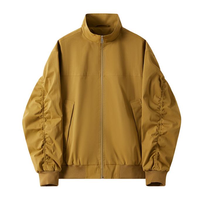 2025 Men s Spring/Autumn American-Style Versatile Flight Jacket: Three-Proof, Stand Collar, Solid Color Casual Outdoor Workwear. L