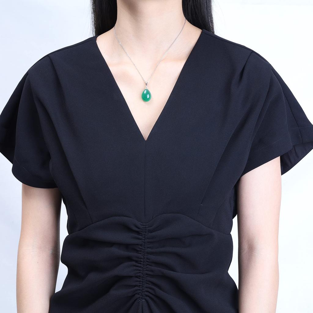 GAVU Green Agate Teardrop Silver 925 Power Stone Necklace for Women