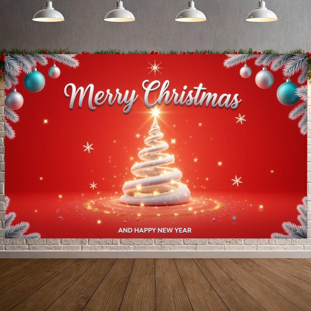 Christmas Backdrop Snowflake Pattern Christmas Event Banner Christmas Party Banner Shiny Xmas Banner For Indoor Celebration