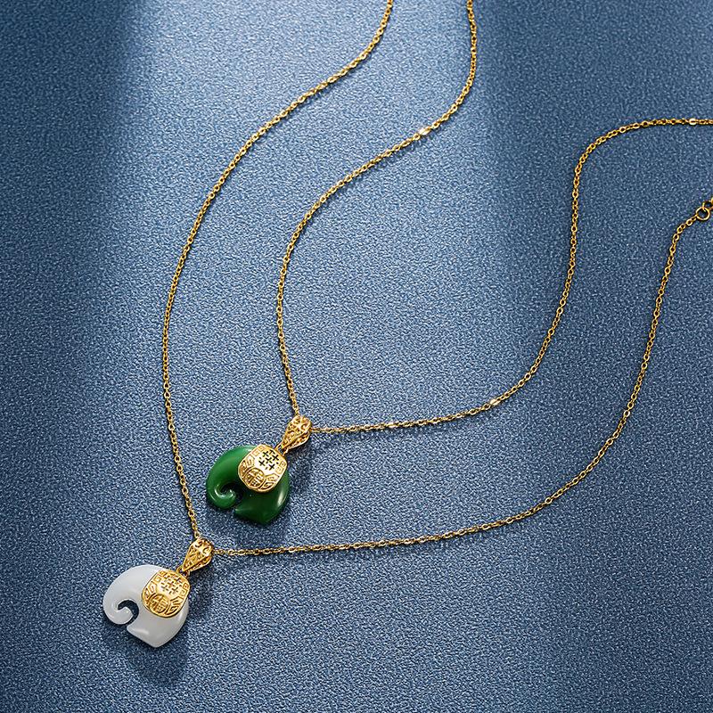 Jade Elephant Pendant Necklace for Women Auspicious Fortune Symbol Trendy Versatile Minimalist Jewelry