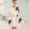 Little Girls Round Neck Short Sleeve Watercolor Printed A Line Flared Dress