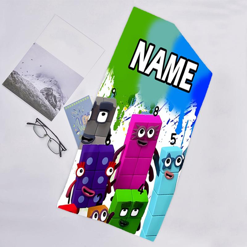 1pc 3D-Number-Blocks-Cartoon Beach Towel with Custom Name, Beach/Swimming/Bath/Picnic/Camping Towel, Suitable for Seaside Beaches