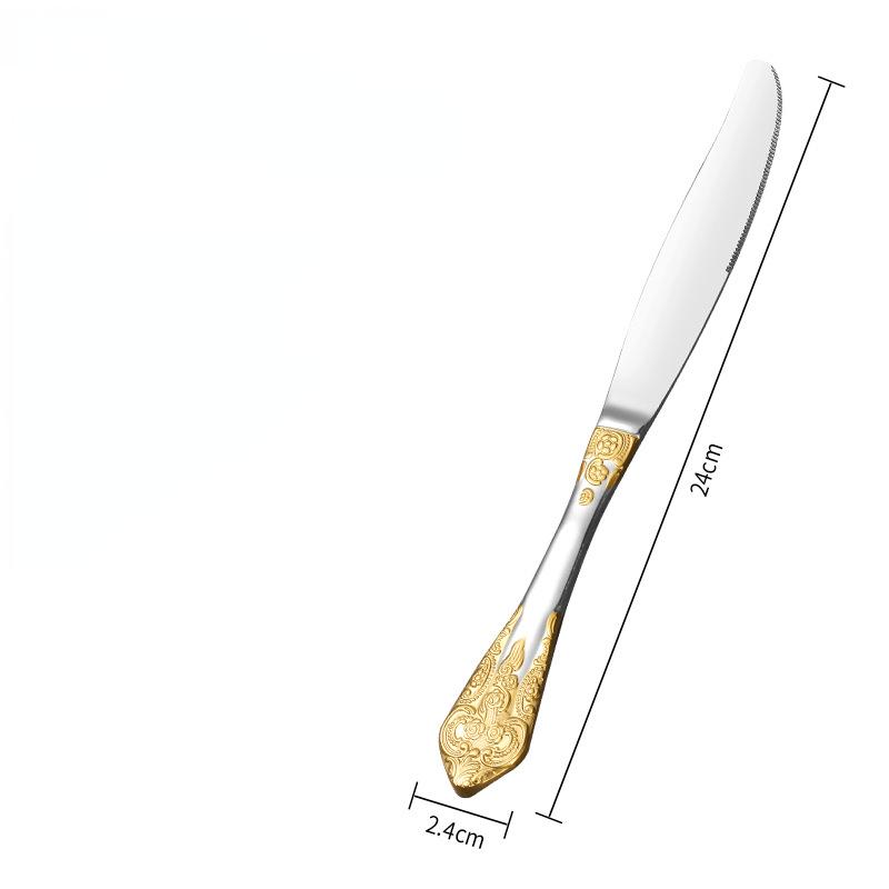 1 Pieces Luxury Gold Plated Cutlery Set Vintage Western Stainless Steel Tableware Wedding Engraving Dinnerware Knife Fork Spoon