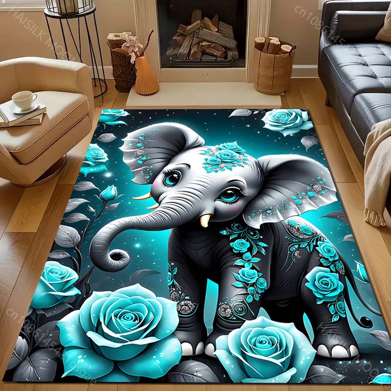 Fantasy Baby Elephant Print Carpet for Bedroom Living Room Bedside Sofa Floor Mat Modern Home Decor Area Rug for Gifts