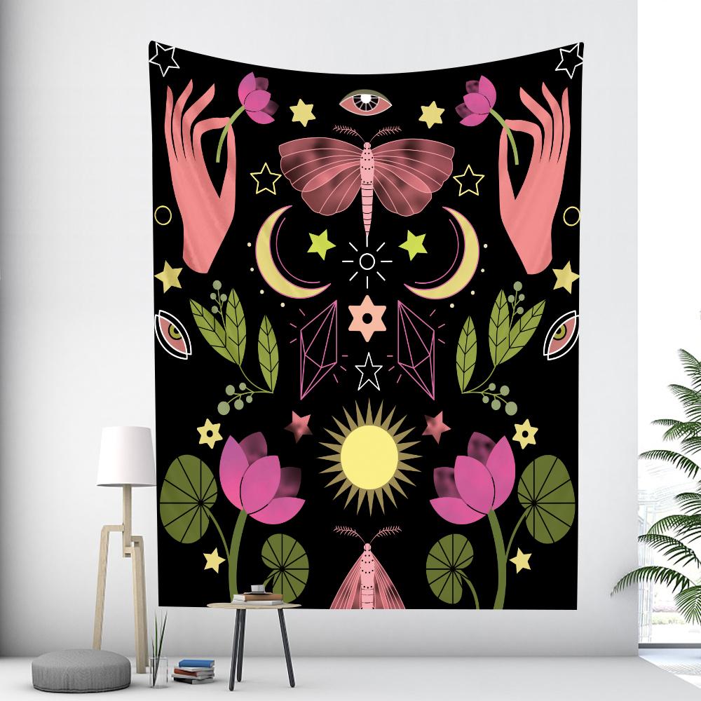 Vintage botanische Blumen Tarot Schmetterling Wandteppich Wandbehang Hexerei Dekoration Hippie Boho Wandteppich Zimmer Wohnheim Home Decor