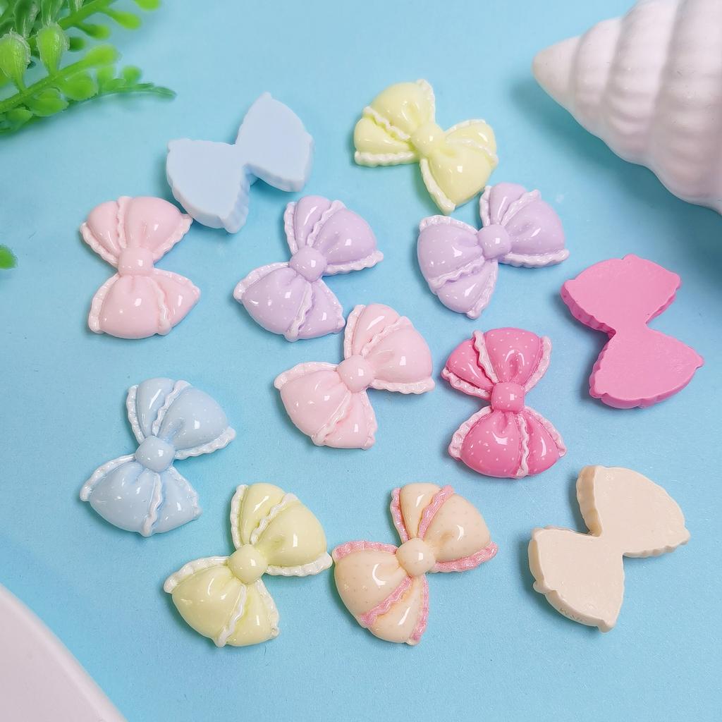 Bulk Candy Color Bow Tie Embellishments 100Pcs Colorful Bowknot Slime Beads Charms for Hair Clips Photo Frame Scrapbooking DIY