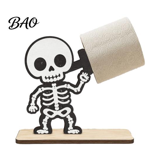Spooky Bathroom Tissue Storage 2Pcs Halloween Paper Towel Holder, Cartoon Animal Tabletop Roll Dispenser, Wooden Stable Wood Support Stand for Kitchen