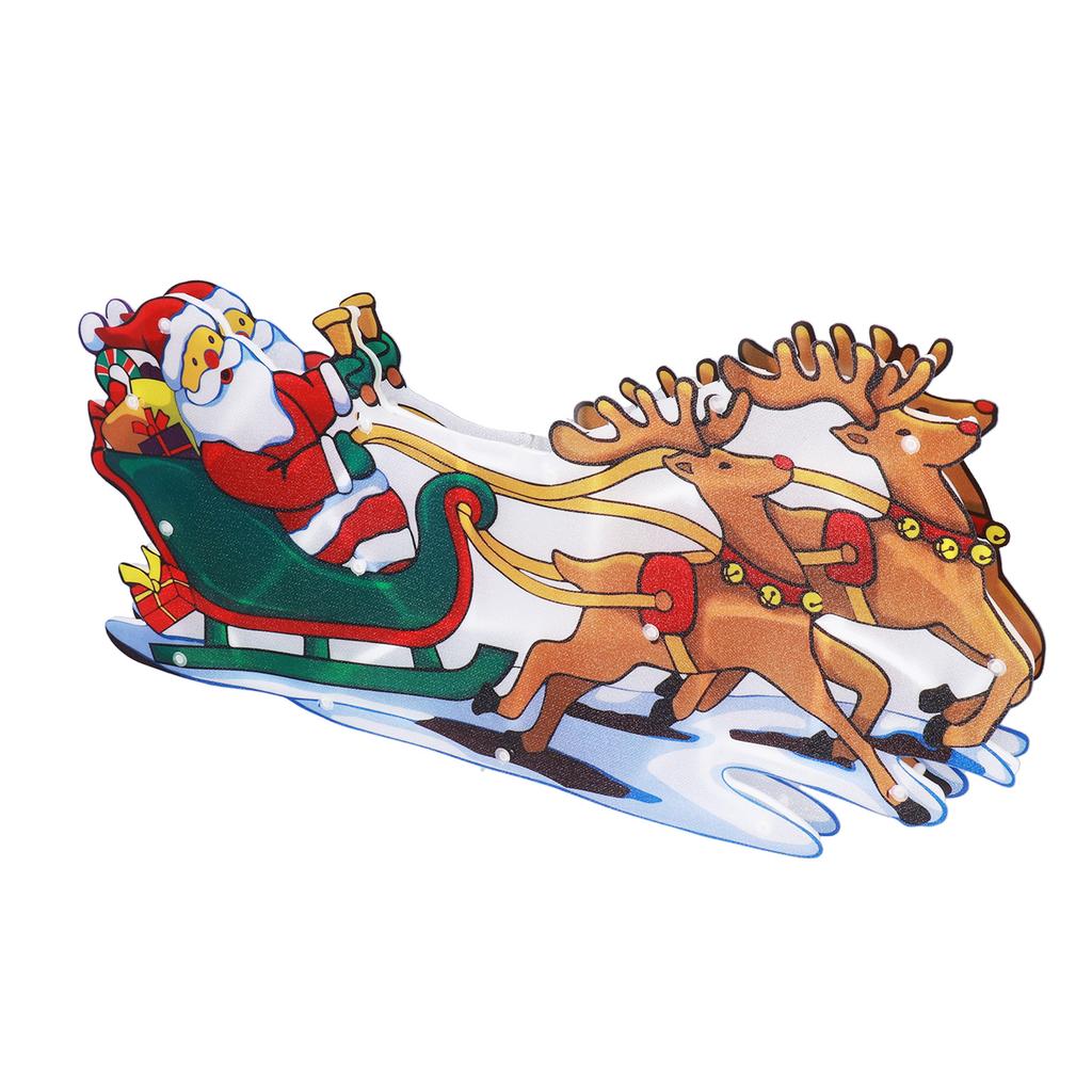 LED Christmas Light Sled Santa Claus Pattern Window Hanging Lamp Battery Powered with Suction Cup