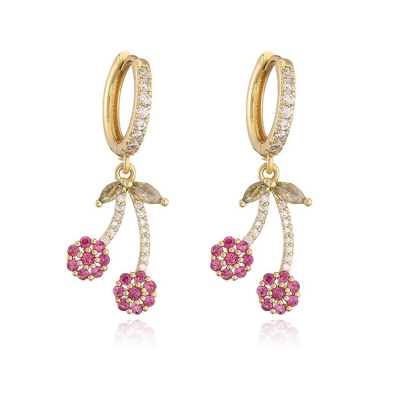 HECHENG,Fruit Party Sweet Cute Strawberry Cherry Shape Pendant Brass Earrings Women's Fashion Jewellery 1 Pair