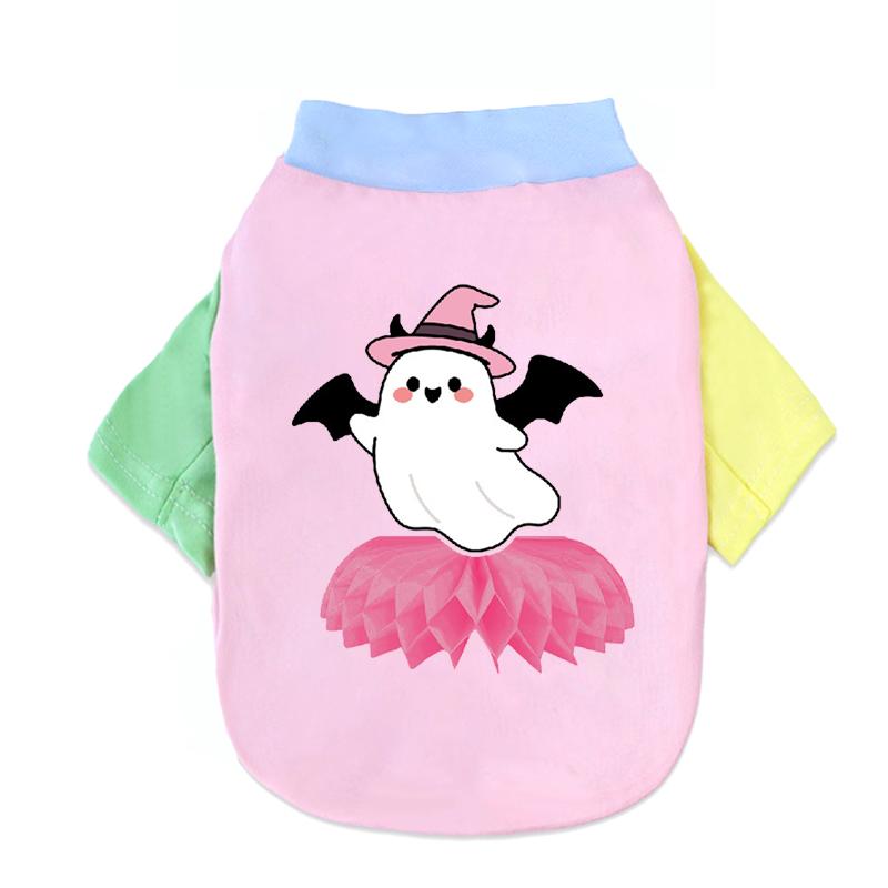 1 Pc Halloween Pet Shirts Cute Ghost Pumpkin Print T‑Shirt Cats & Dogs Costume Festival Apparel For Party Cosplay