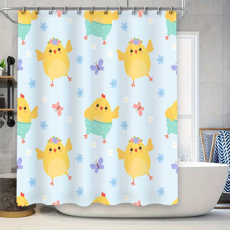 

Adorable Yellow Chickens Shower Curtain For Bathroom Decor Cute Animal Design Waterproof Fabric With Hooks Set W60H190(CM)-1 Pcs