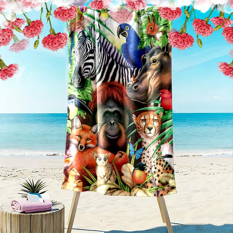 Floral Animals Print Beach Towel, Large Soft Quick Dry Towel for Beach Camping Swimming