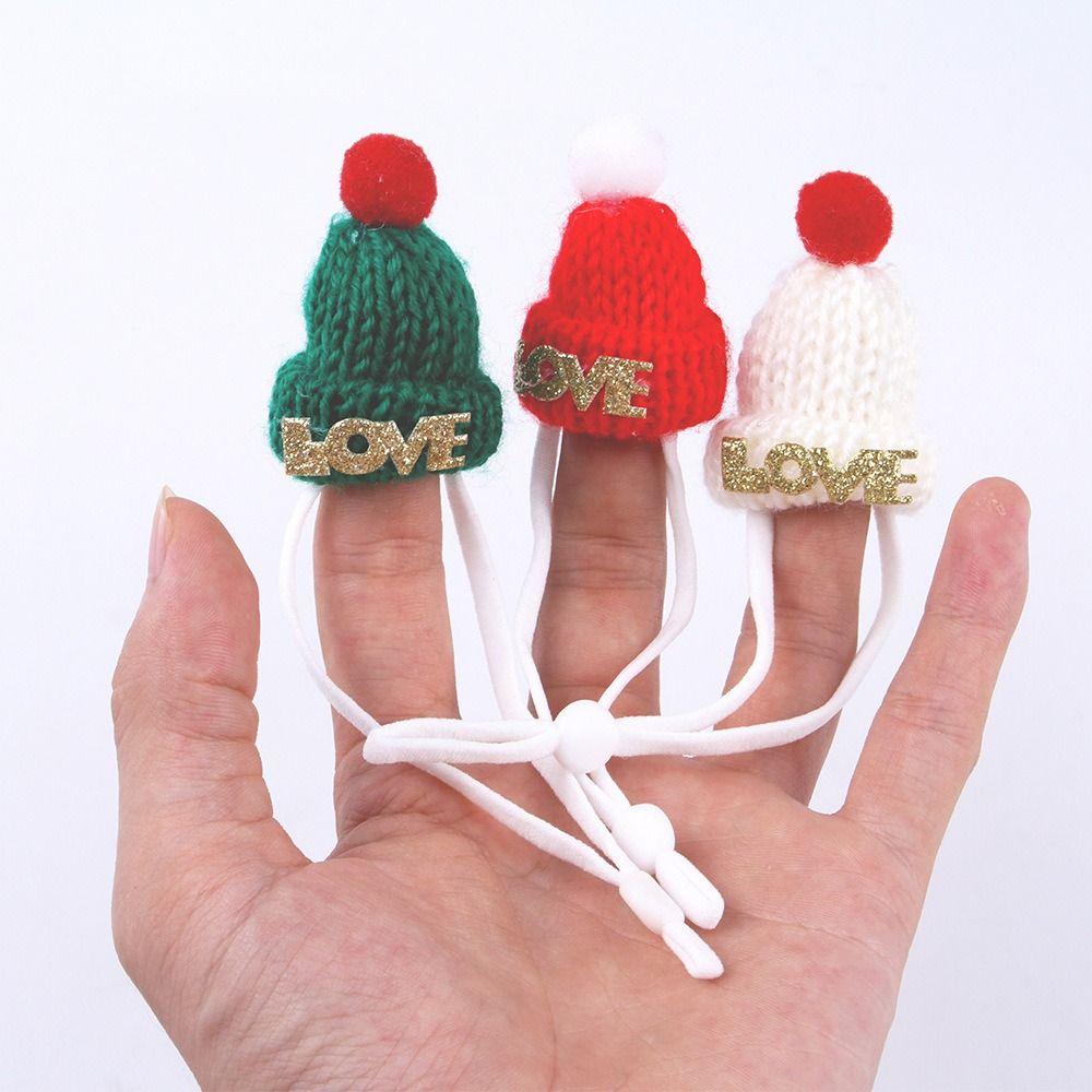 Knitted Hamster Christmas Hat Adjustable Pet Costume Headwear Cute Santa Beanie Festive Dress-Up