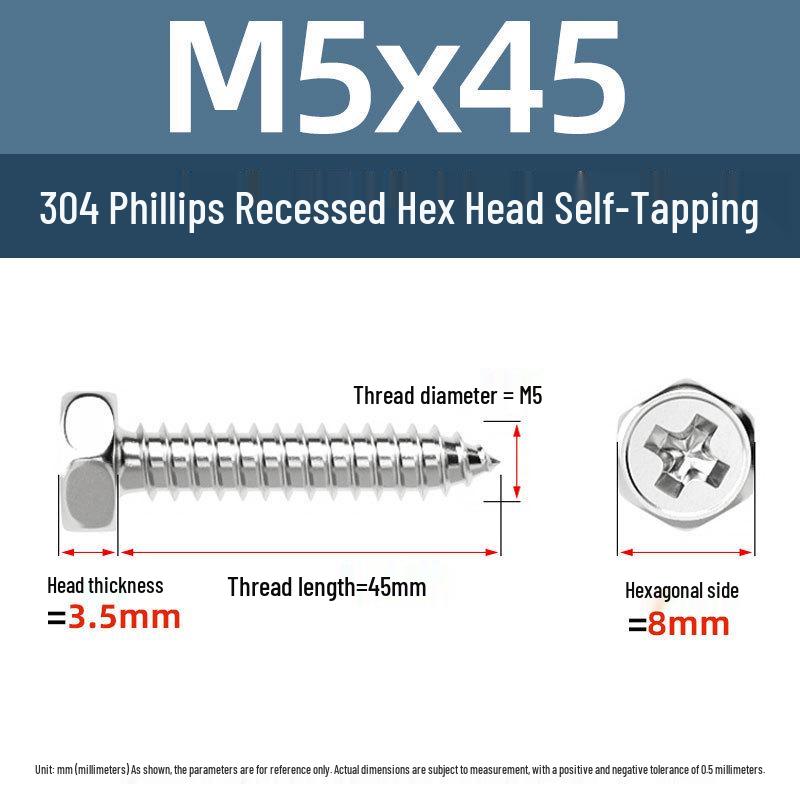 Yigu 304 Stainless Steel Phillips Recessed Hex and Slotted Self-Tapping Screws for Wood, M3-M8