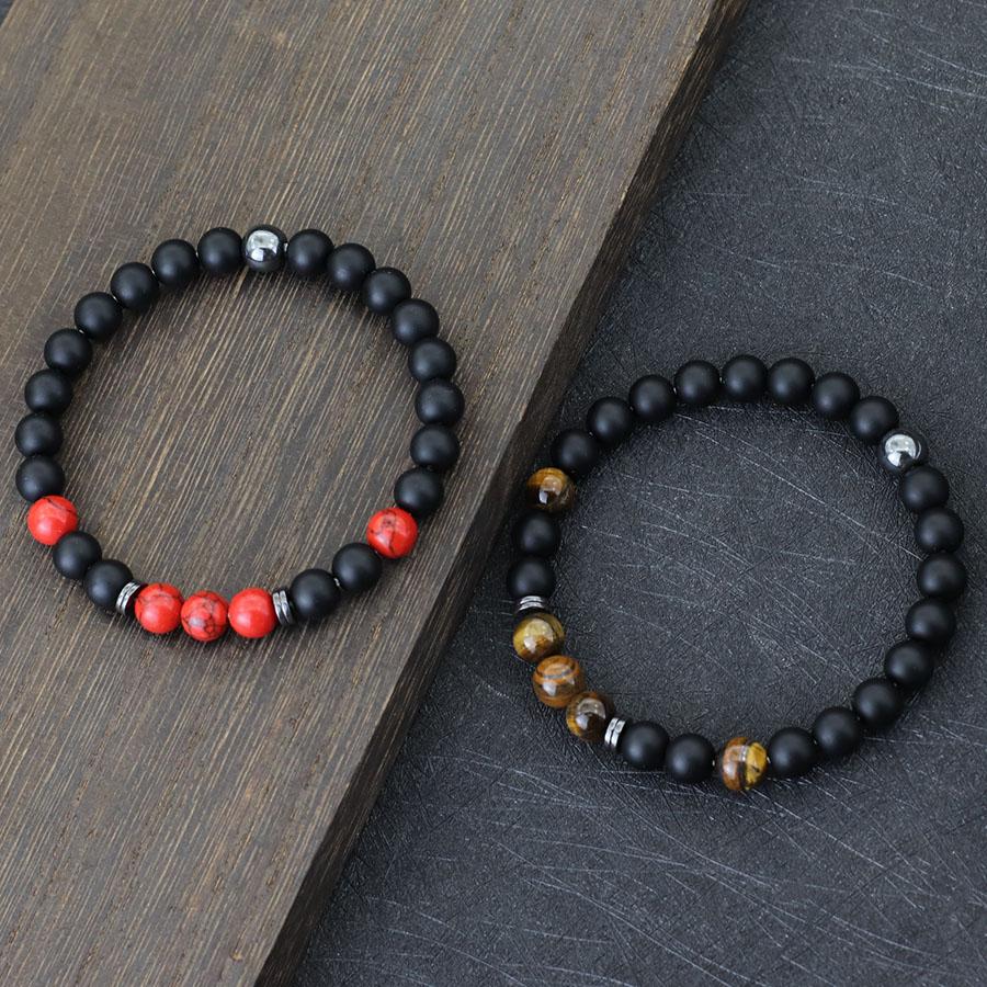 Frosted Black Onyx 8mm Tiger Eye Stone Beaded Bracelet Men Couple Natural Strings Casual Accessories Holiday Gifts
