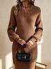 Women's V-Neck Slim Fit Knit Dress - Solid Color, Mid-Length, Versatile & Elegant