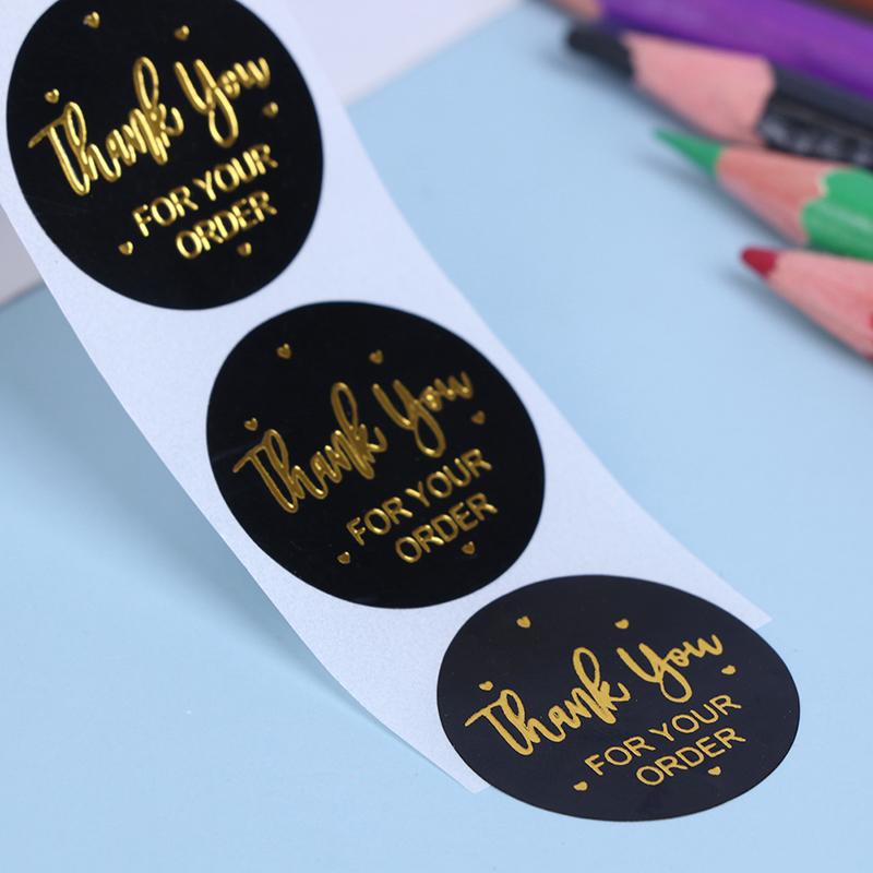 500Pcs Pink Black Handmade With For Your Order Sticker Heart Thanks Sticker
