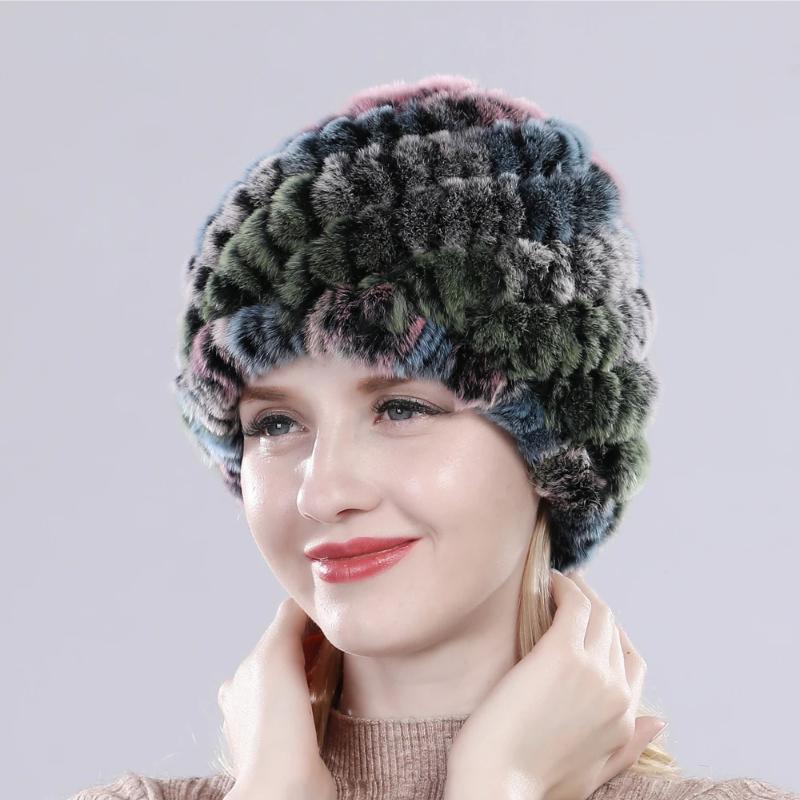 Hot Sale Russian Lady Natural Real Rex Rabbit Fur Hats Women Knitted Outdoor Rex Rabbit Fur Hat New Warm Real Fur Caps