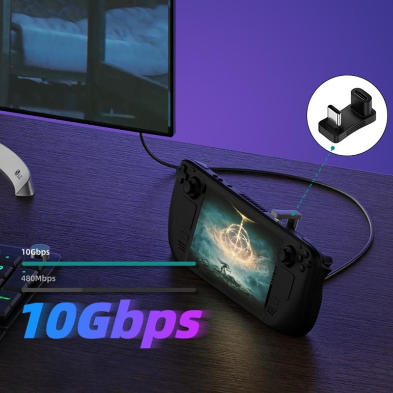 2-in-1-Winkeladapter USB C Typ-C Stecker auf Buchse Spielkonsole Datenverlängerungskonverter für Steam Deck Phone