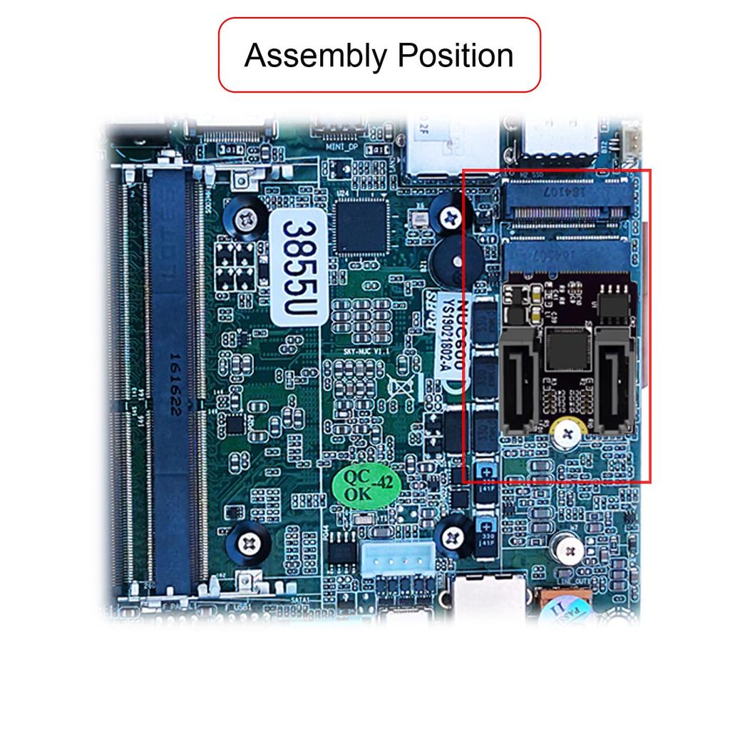Cablecc NGFF Key A+E PCI Express To SATA 3.0 6Gbps Dual Port Adapter Converter Hard Drive Expansion Card JMB582 2230