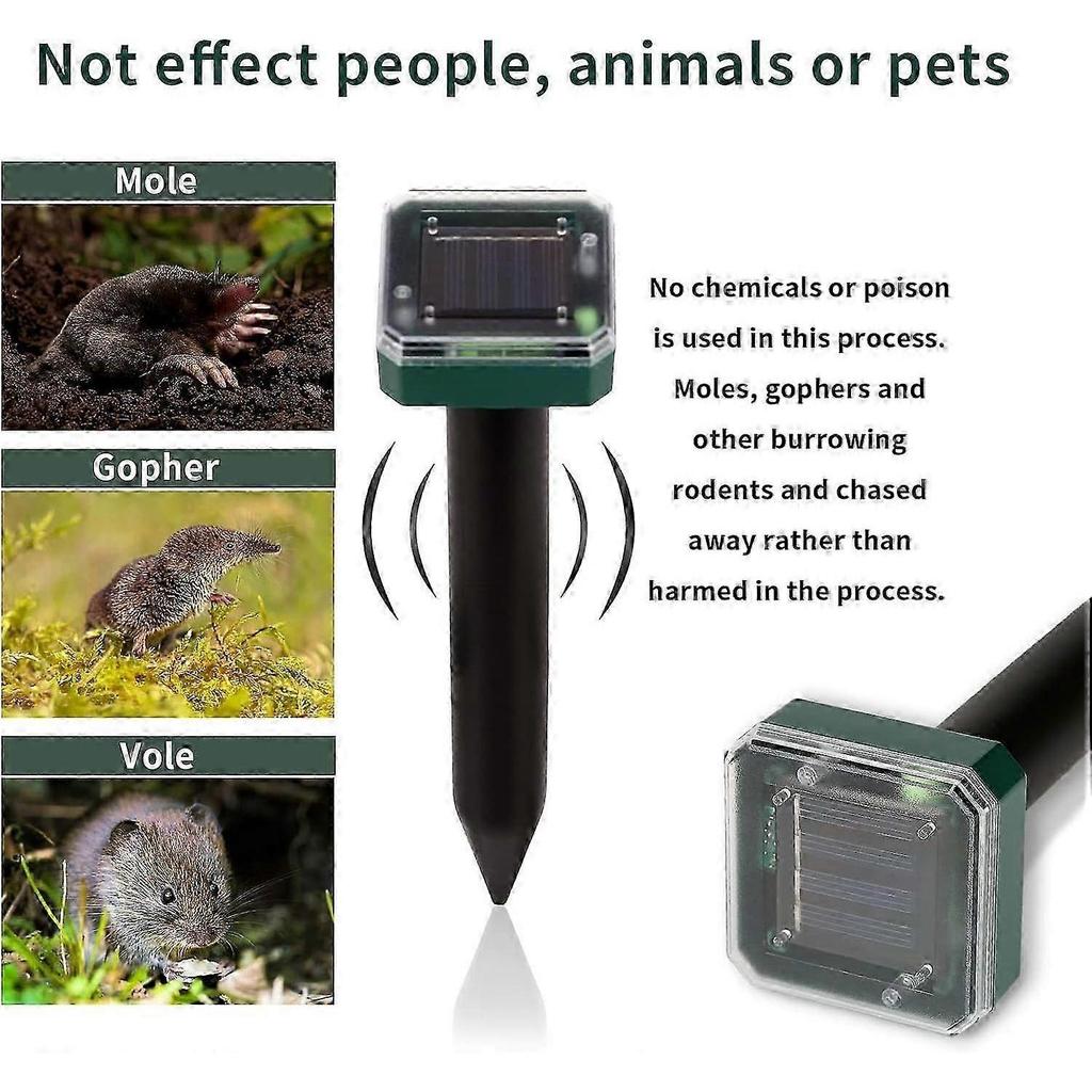 4pcs Mole Repeller Solar Mole Repellent Ultrasonic Ip66 Waterproof Solar Powered Animal Scarer Repellent Repel Mole, Gopher, Snake,rodent, Mouse, Chas