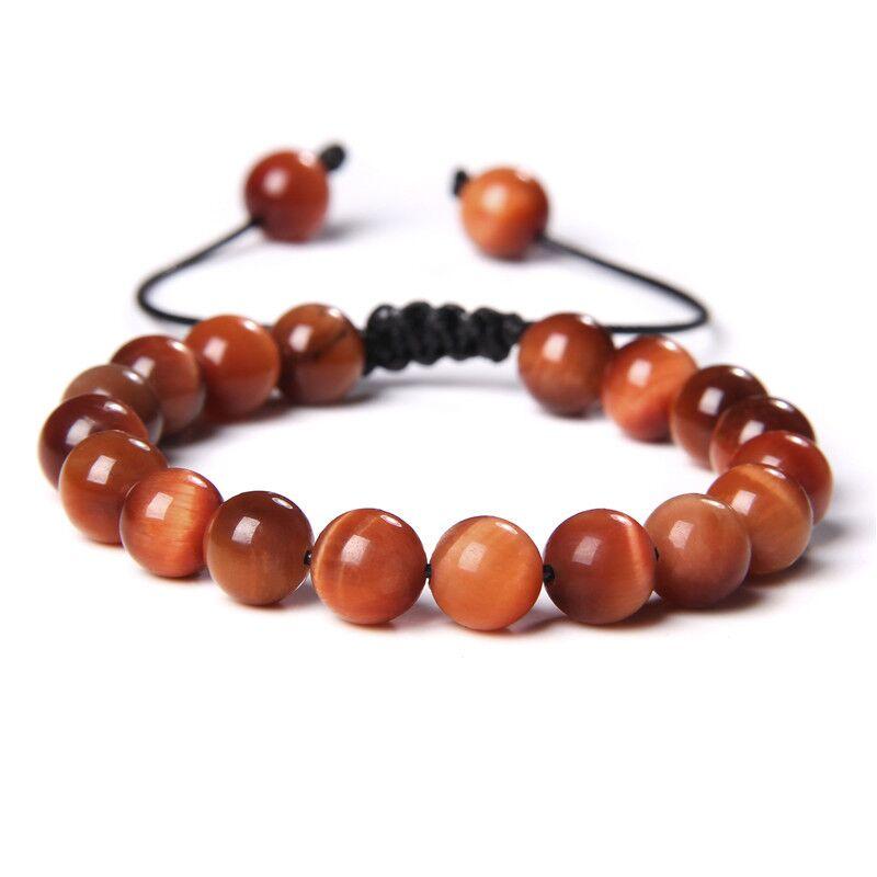 Bracelet Réglable Fait Main 8mm Pierre Naturelle Oeil de Tigre Perles de Lave Bracelets de Yoga pour Femmes Hommes Couple Distance Pulsera