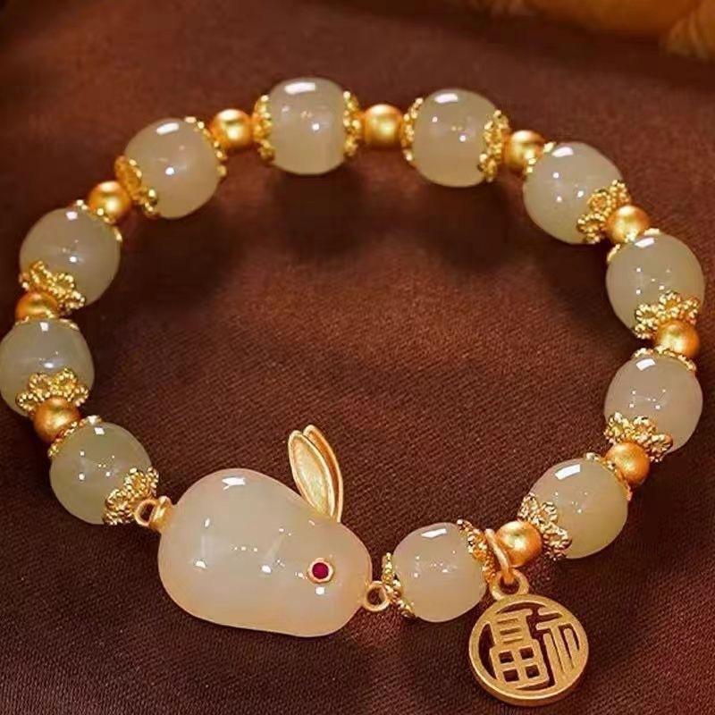 Year Lucky Rabbit Beaded Bracelet for Women Elegant Red Beads Fu Letter Charm Bracelet Chinese Jewelry Festive Gifts