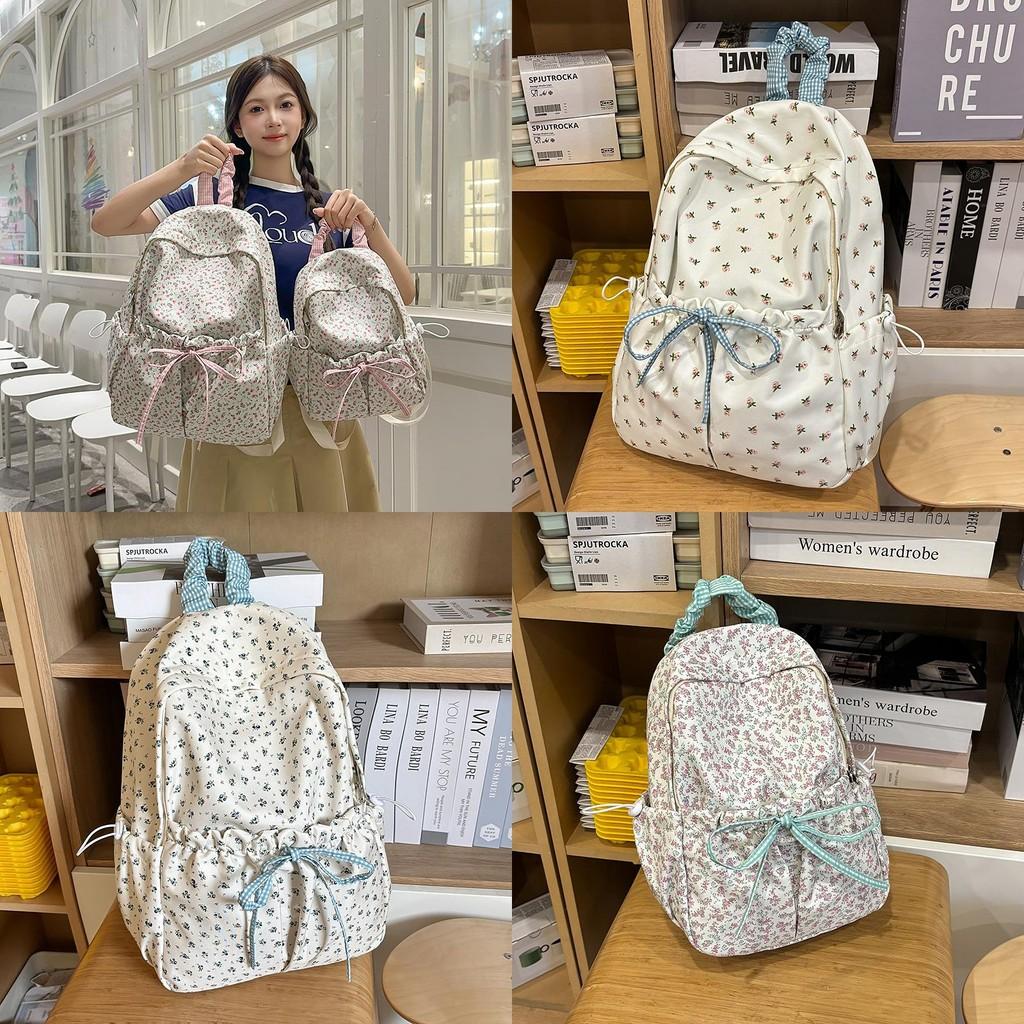 Nylon Floral Backpack For Teens With Drawstring Design For Teen Girls Daily Carry