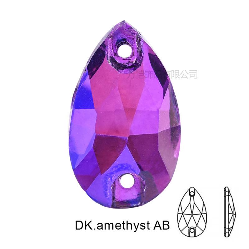 Glass Dark Purple Fluorescent Hand Sewn Drill, Special-Shaped Horse Eye Water Drop Neon Flat Bottom Hand Sewn Stone Diy Jewelry, Luggage Accessories