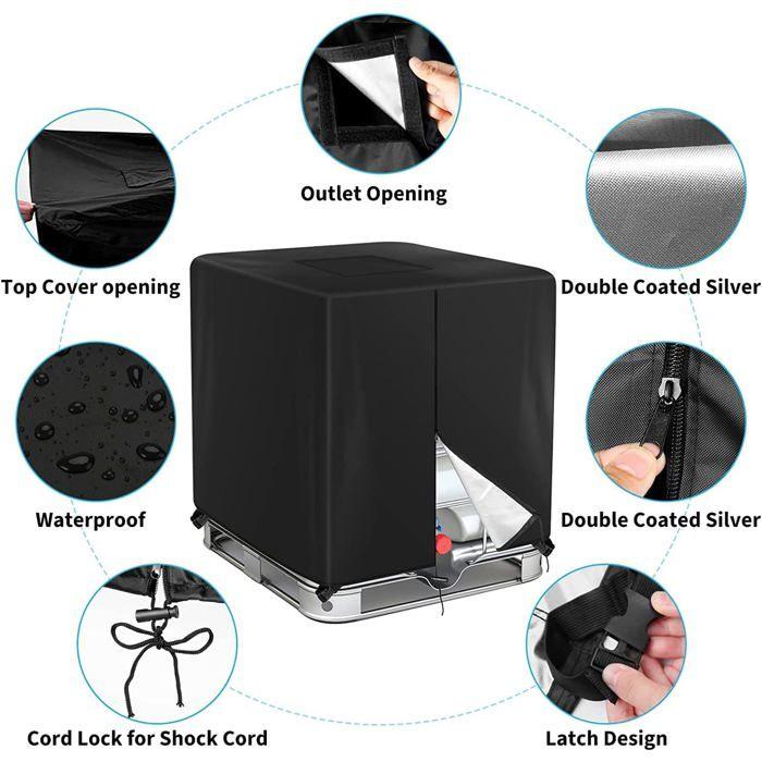 Bâche pour cuve IBC 1000 L 210D - couvre-réservoir anti-UV anti-poussière noir 120x110x116 cm
